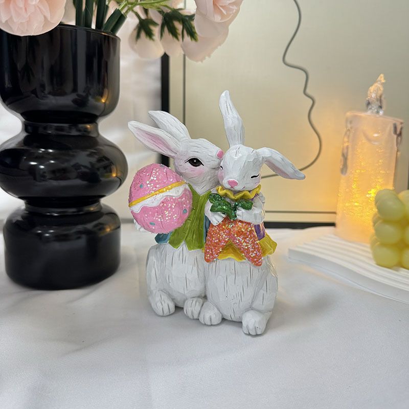 Easter Bunny Couple Decorations Spring Decors Figurines Tabletopper Decorations for Easter Day