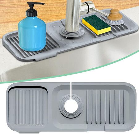 Silicone Kitchen Faucet Mat, Sink Protector for Kitchen Sink, As Soap Sponge Holder for Kitchen, Bathroom (37*14 CM)