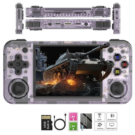 Retro Handheld Game Consoles with Built-in 5500+ Games 64G TF Card 3.5-inch IPS Screen Portable Pocket Retro Video Game Console (Purple)