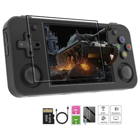 Retro Handheld Game Consoles with Built-in 5500+ Games 64G TF Card 3.5-inch IPS Screen Portable Pocket Retro Video Game Console (Black)