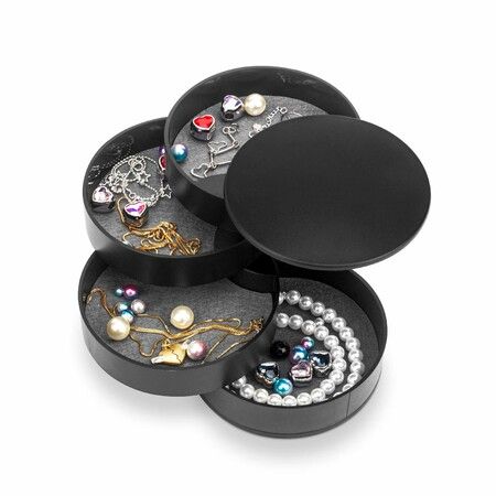 2 PCS Black-Jewelry Storage Box 4-Layer Rotatable Jewelry Accessory Storage Tray with Lid for Rings Bracelets