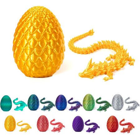 3D Printed Dragon in Egg,Full Articulated Dragon Crystal Dragon with Dragon Egg,Flexible Joints Home Decor Executive Desk Toys,Home Office Decor Executive Desk Toys (Gold)