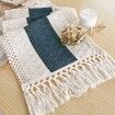 Table Runner for Home Decor 108 Inches Long Farmhouse Rustic Table Runner Cream & Blue Macrame Table Runner with Tassels for Boho Dining Bedroom Decor Rustic Bridal Shower (12x108 Inches)