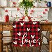 Red Black Buffalo Plaid Love Valentines Day Table Runner,Seasonal Anniversary Kitchen Dining Table Decoration for Home Party Decor 13x72 Inch