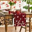 Red Black Buffalo Plaid Love Valentines Day Table Runner,Seasonal Anniversary Kitchen Dining Table Decoration for Home Party Decor 13x72 Inch