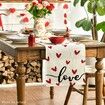 White Love Valentines Day Table Runner,Seasonal Anniversary Kitchen Dining Table Decoration for Indoor Home Party 13x72 Inch