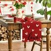 Red Love Valentines Day Table Runner,Seasonal Anniversary Kitchen Dining Table Decoration for Indoor Home Party 13x72 Inch