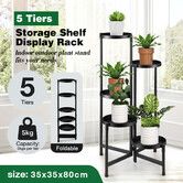 5 Tier Plant Pot Stand Metal Foldable Flower Holder Corner Shelf Display Unit Indoor Outdoor Garden Shelves Storage Rack