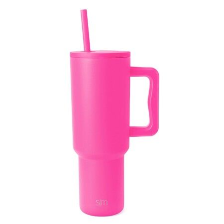 40 Oz Tumbler With Handle And Straw Lid, Reusable Stainless Steel Insulated Travel Mug Leakproof Iced Coffee Cup For Outdoor Sports Color Rose Red