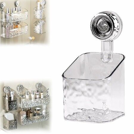 Suction Cup Shelf  Suction Cup Wall Mounted Shower Storage Rack for Bathroom, No Drilling, Large Capacity (Transparent,S)
