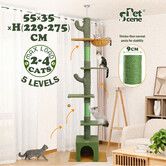 Cat Tree Kitty Tower Scratching Post Bed Sisal Scratcher House Stand Cave Floor to Ceiling Furniture Hammock Platforms 229-275cm