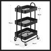 3 Tier Storage Cart Rolling Utility Trolley Metal Tool Kitchen Wheeled Trolly Living Bath Room Salon Beauty Shelf Organizer Lockable with Wheels