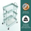 3 Tier Utility Cart Storage Rolling Trolley Tool Kitchen Wheeled Trolly Metal Shelf Living Bath Room Salon Beauty Organizer Lockable with Wheels