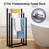 3 Tier Towel Rail Free Standing Washcloth Drying Rack Holder Stand Hanger Stainless Steel Bars Hanging Storage Dryer for Bathroom Restroom Kitchen