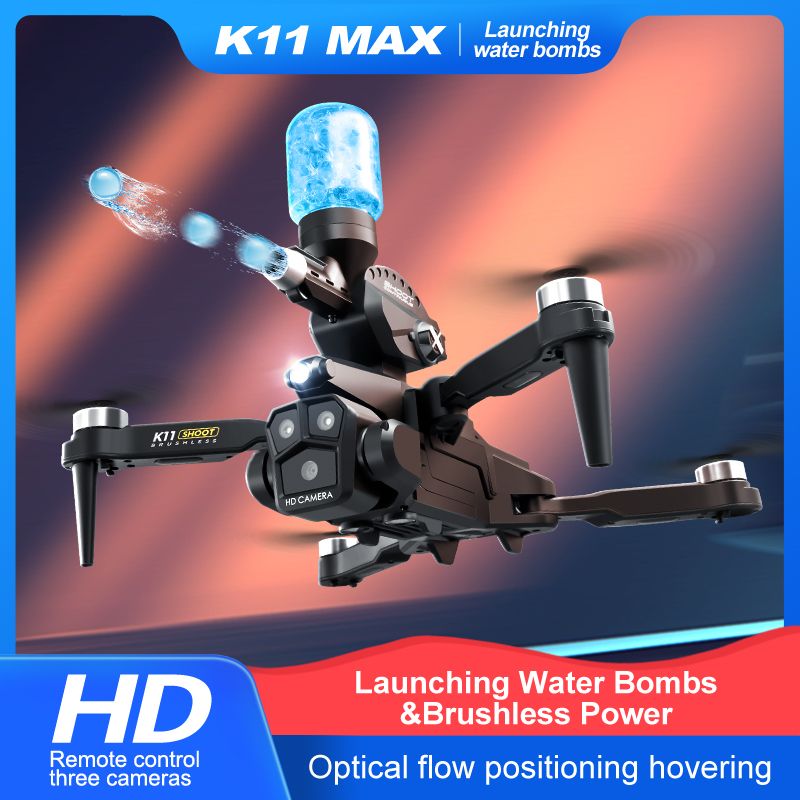 4K Drone with Three Cameras and Water Bombs Professional Aerial Photography Aircraft with Obstacle Avoidance Black Quadcopter