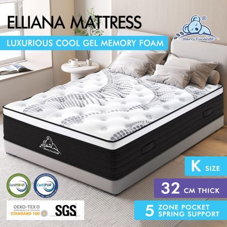 STARRY EUCALYPT Mattress Pocket Spring King Size Cool Gel Euro Top 32cm
