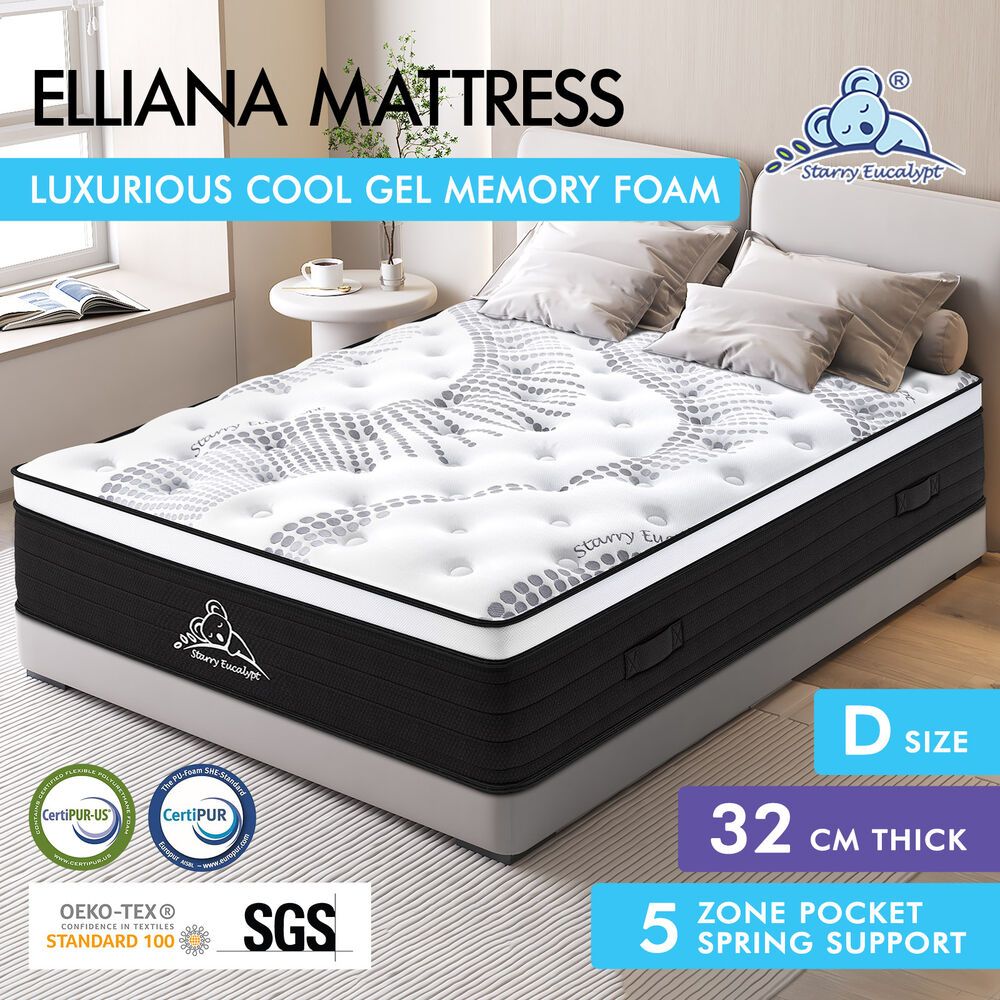 STARRY EUCALYPT Mattress Pocket Spring Double Size Cool Gel Euro Top 32cm