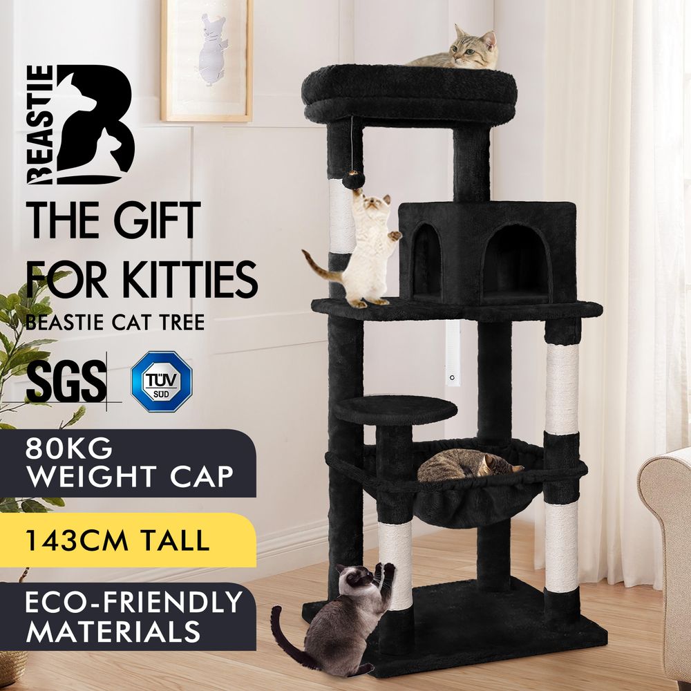 BEASTIE Cat Tree Scratching Post Scratcher Tower Condo House Furniture Wood 143 Black