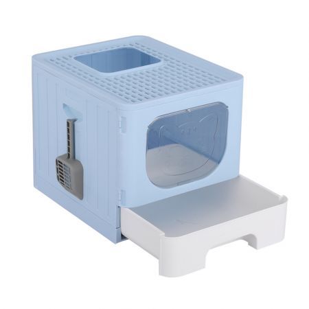 i.Pet Cat Litter Box Large Tray Kitty Toilet Enclosed Hooded Foldable Scoop Blue