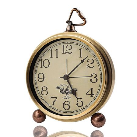 Golden Table Clock, Retro Vintage NonTicking Table Desk Alarm Clock (Arabic)