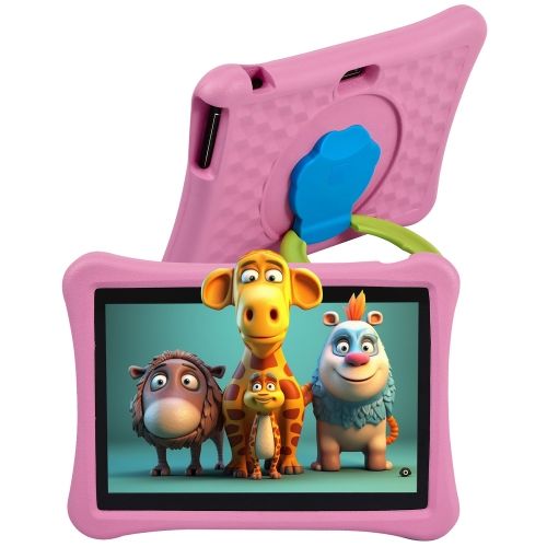 Kid Tablet 10.1 inch 4GB 64GB Android 12 Quad Core Parental Control Google Play Shockproof Rotating Handle Kickstand Pink