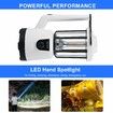 Outdoor LED Camping Lantern Spotlight Flashlight Searchlight Emergency Handheld Flood Light with Folding Hook Rechargeable