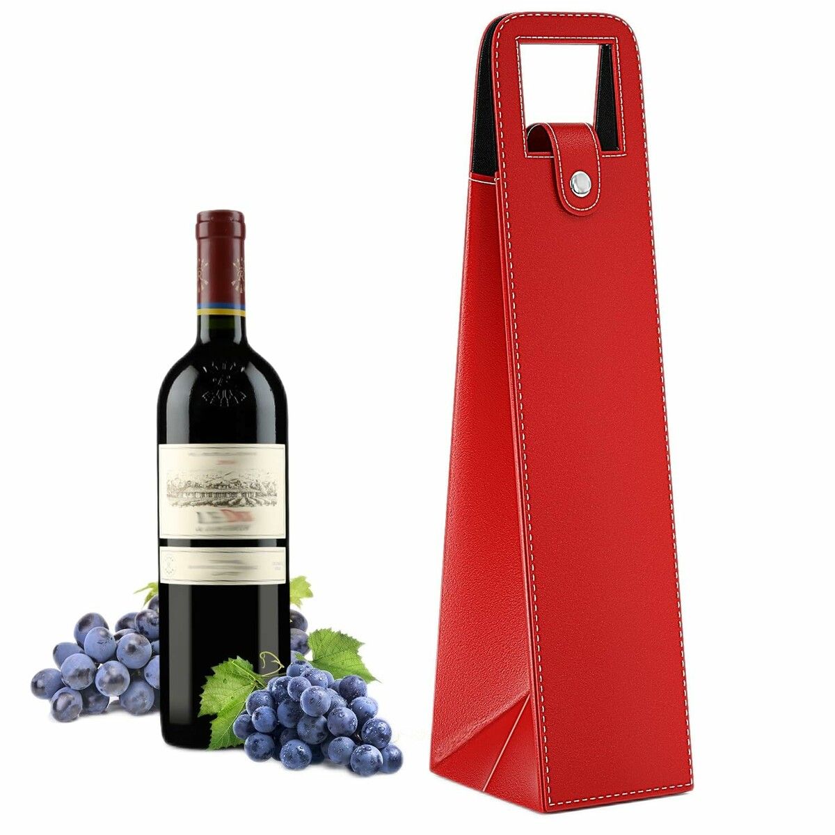 Wine Gift Bag,Reusable Leather Wine Tote Carrier,Single Bottle Champagne Beer Gift Bags Carrier for Birthday,Wedding,Picnic Party,Christmas Gifts (Red)