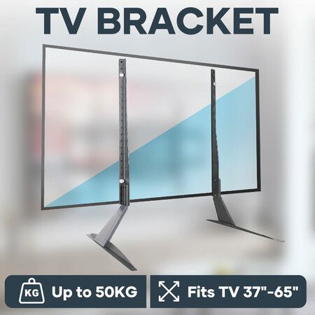 TV Stand Bracket Portable Television Mount Tabletop Base Holder Mounting Hanger Black Fits 37 to 65 Inches