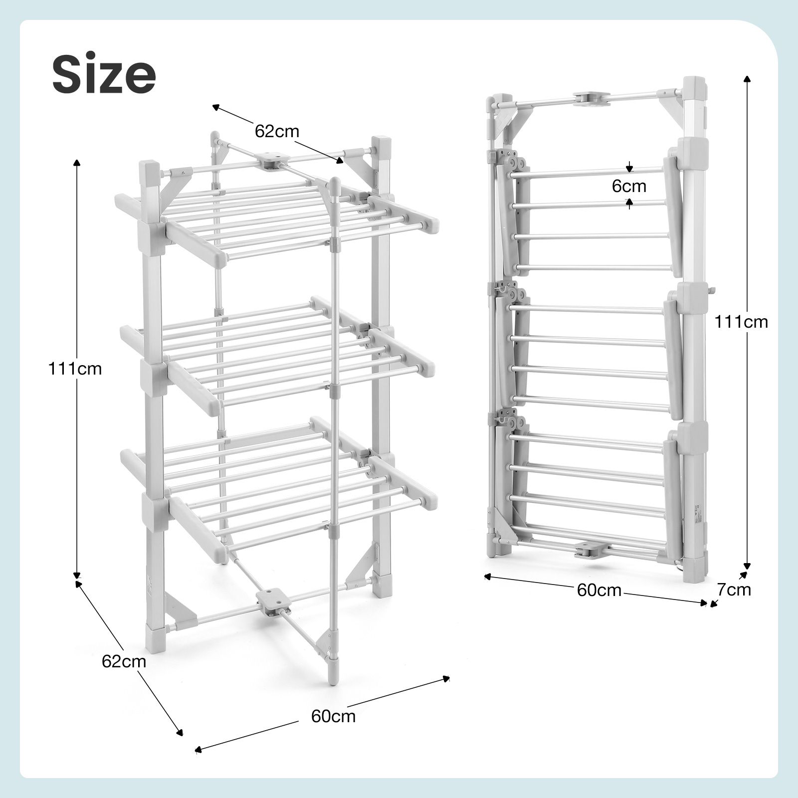 Maxkon Electric Airer 3 Tier Heated Clothes Dryer Laundry Drying Rack Heater Towel Rail  Stand Foldable 220W