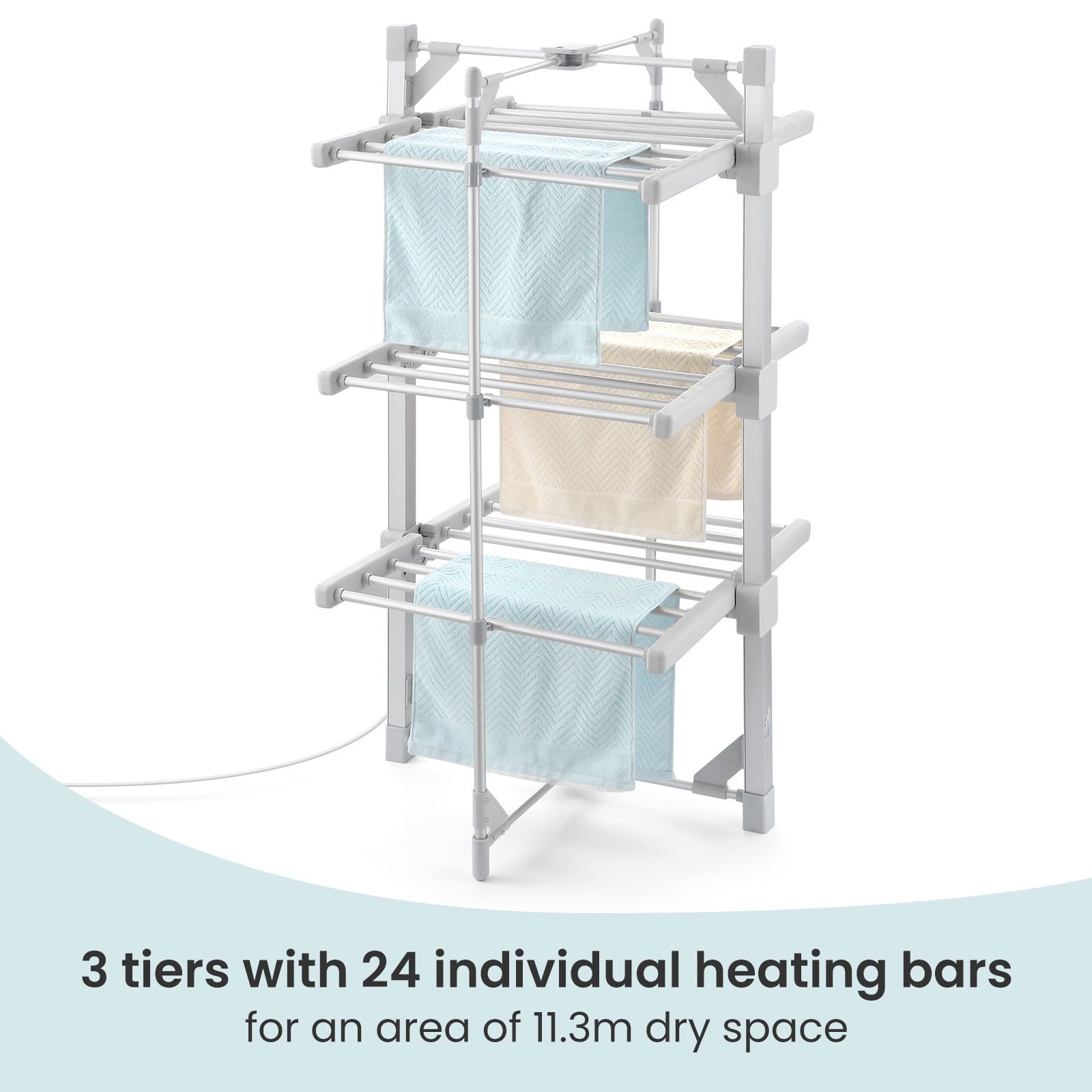 Maxkon Electric Airer 3 Tier Heated Clothes Dryer Laundry Drying Rack Heater Towel Rail  Stand Foldable 220W