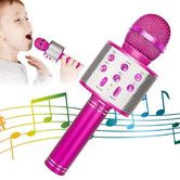 Wireless Bluetooth Kids Karaoke Microphone, 5 in 1 Portable Handheld Microphone with Adjustable Remix FM Radio for Boys Girls Birthday (Rose Red)