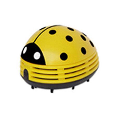 (Yellow)Cute Portable Beetle Ladybug Cartoon Mini Desktop Vacuum Desk Dust Cleaner Crumb Sweeper