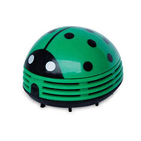 (Green)Cute Portable Beetle Ladybug Cartoon Mini Desktop Vacuum Desk Dust Cleaner Crumb Sweeper