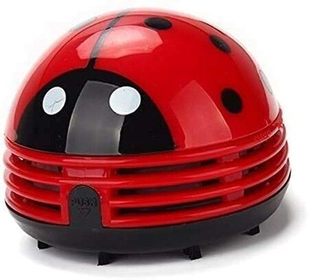 (Red)Cute Portable Beetle Ladybug Cartoon Mini Desktop Vacuum Desk Dust Cleaner Crumb Sweeper