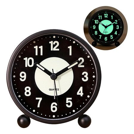 4 Inch Round Analog Silent Non Ticking Battery Operated Alarm Clock with Loud Alarm and Night Light Small Desk Clock for Bedroom Bedside