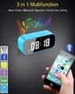Alarm Clock for Bedroom/Office, Small Digital Clock with Bluetooth Speaker, Desk Clock with Dual Alarm, Snooze, Mirror LED Display (Blue)