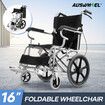 16 Inch Folding Wheelchair Mobility Disability Aid Equipment Portable Travel Lightweight Elderly Rear Hand Brakes Auswheel
