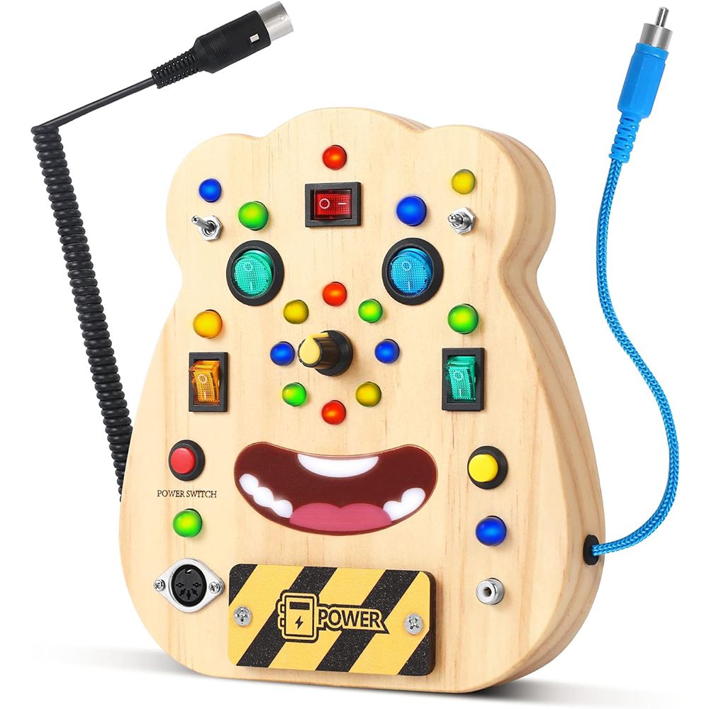 Montessori Activity Board for Kids Ages 4+, Light Switch Push Button Toys, Wooden Sensory Board