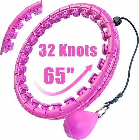 (Purple)32 Detachable Knots-2 in 1 Abdomen Fitness Massage Non Fall Smart Hooola Hoop with Auto Spinning Ball,Weighted Exercise Hoop Plus Size