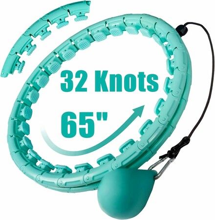 (Green)32 Detachable Knots-2 in 1 Abdomen Fitness Massage Non Fall Smart Hooola Hoop with Auto Spinning Ball,Weighted Exercise Hoop Plus Size