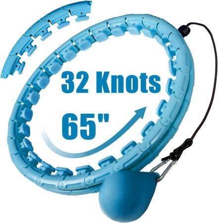 (Blue)32 Detachable Knots-2 in 1 Abdomen Fitness Massage Non Fall Smart Hooola Hoop with Auto Spinning Ball,Weighted Exercise Hoop Plus Size