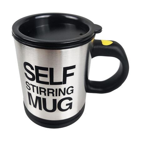 Self Stirring Coffee Mug, Stainless Steel Coffee Mug with lid Self Mixing and Spinning Home Office Travel Mixer Cup 12 to 16 OZ (Black)