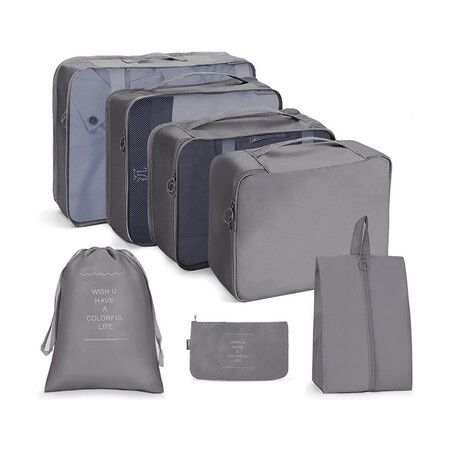 Set of 7 Luggage Cubes for Travel, Travel Luggage Organizer Bags, Suitcase Organizer Bags with Different Travel Accessories Bags for Men and Women,Gray
