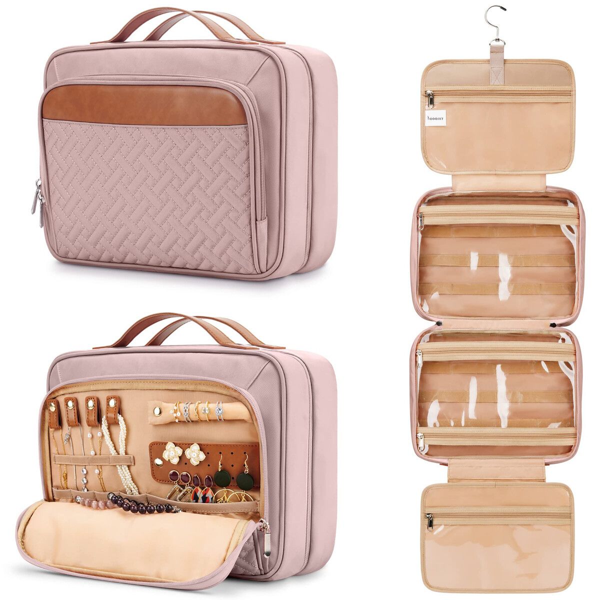 Travel Toiletry Bag for Women, Hanging Toiletry Bag Large Capacity Cosmetic Makeup Bag, pink