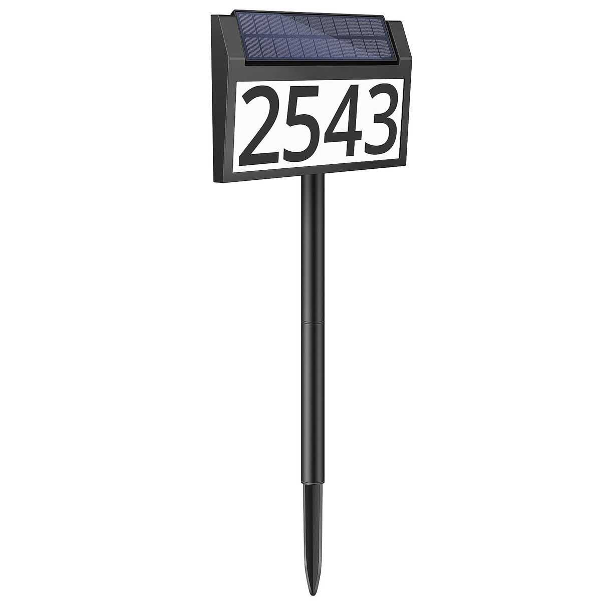 Solar Address Sign Lighted House Numbers Waterproof,Solar Powered LED Illuminated Address Plaques with Stakes,3-Color in 1 Address Number
