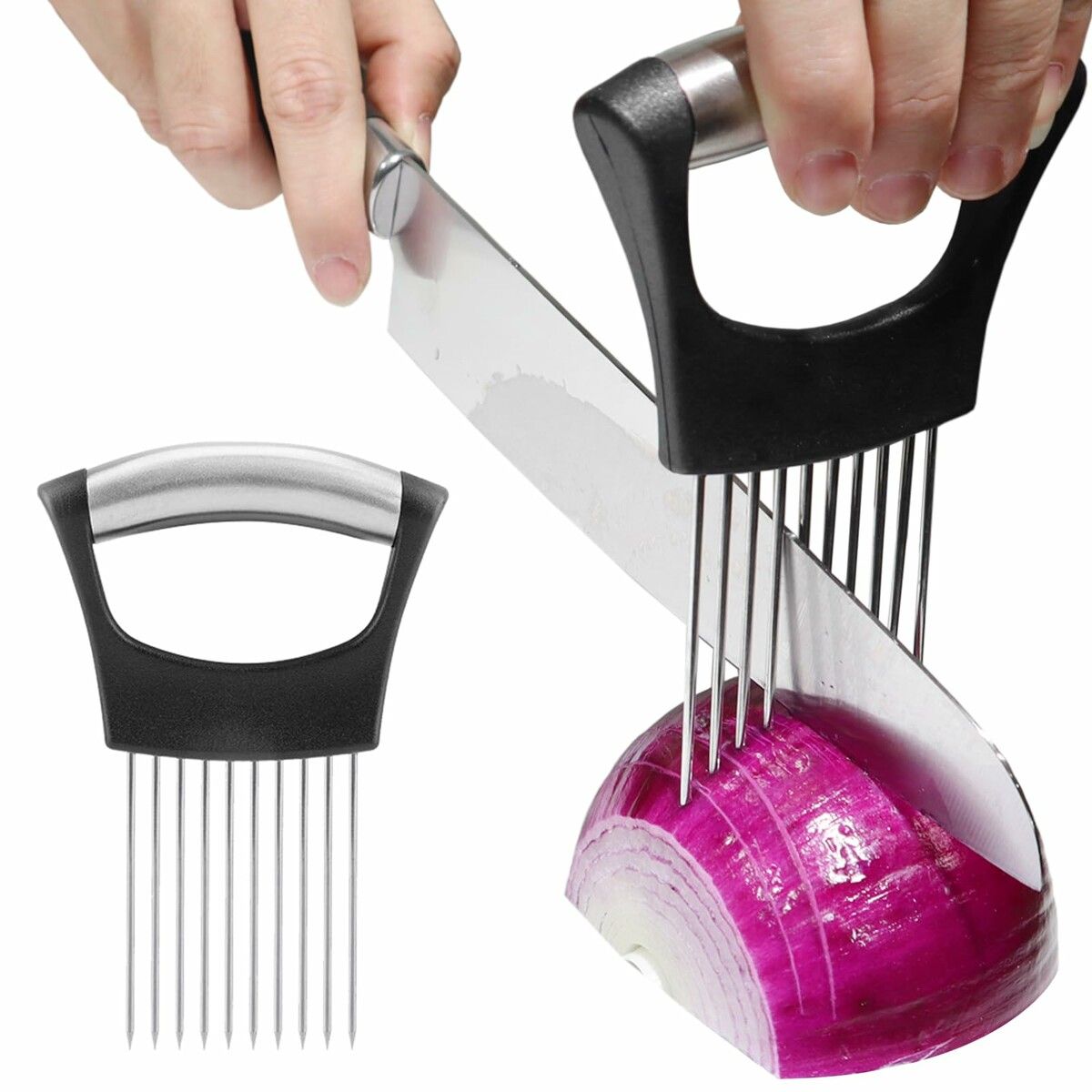 Onion Holder for Slicing,Lemon Slicer Onion Cutter for Slicing,Vegetable Cutter for Potato and Tomato,Avocados,Eggs,Food Slicer Assistant Tool for Slicing Fruit Lemon and Meat