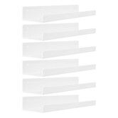White Acrylic Shelves for Storage,15" Floating Shelves Wall Mounted for Kids Bookshelf/Display Ledge Shelves for Bedroom,Living Room,Bathroom,Kitchen,Set of 6