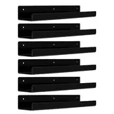 Black Acrylic Shelves for Storage,15" Floating Shelves Wall Mounted for Kids Bookshelf/Display Ledge Shelves for Bedroom,Living Room,Bathroom,Kitchen,Set of 6