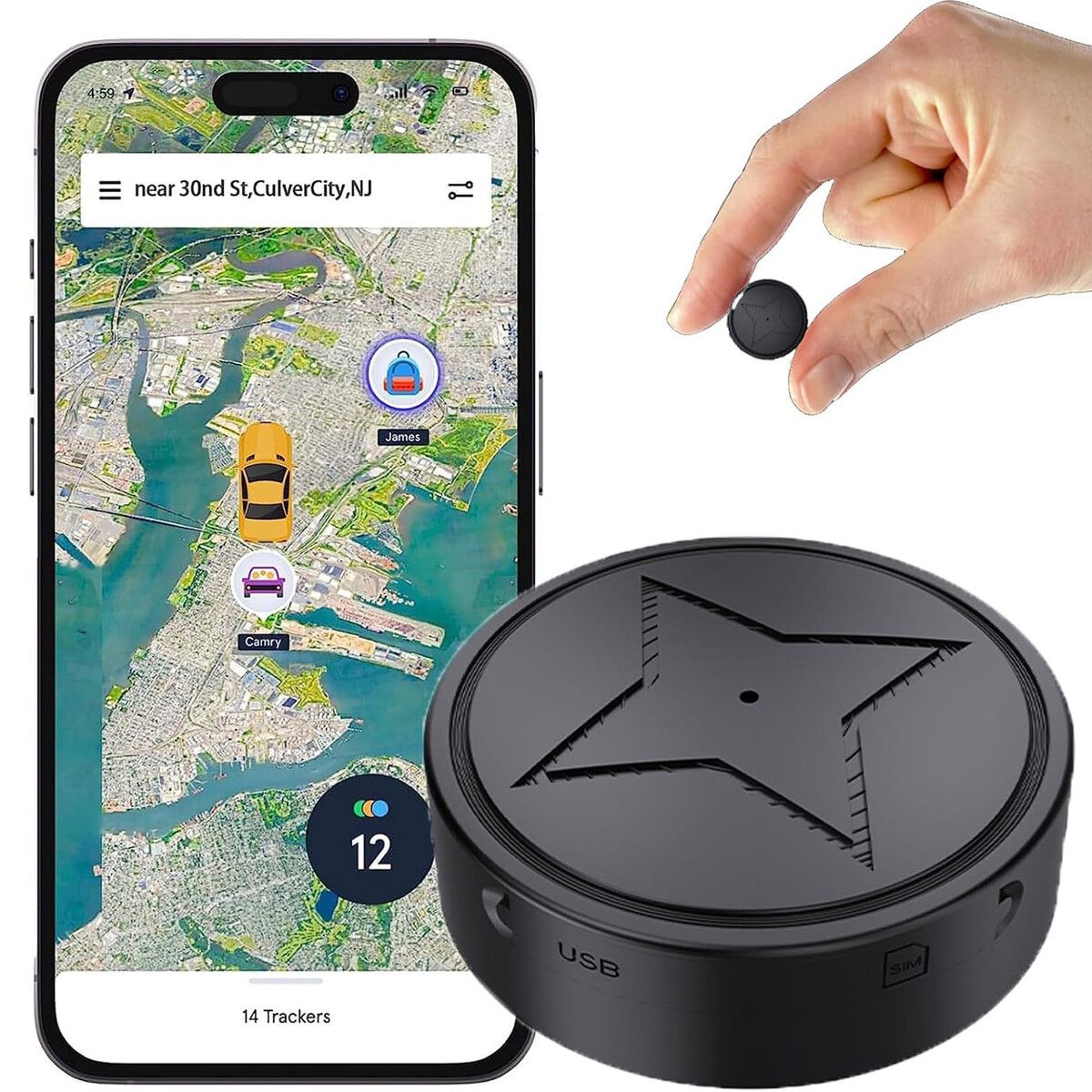 GPS Tracker for Vehicles,Strong Magnetic Car Vehicle Tracking Anti-Lost,No Monthly Fee,No Subscription,Multi-Function GPS Mini Locator with Free App