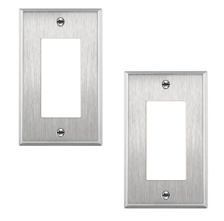 (2 Pack)Decorator Switch or Outlet Metal Wall Plate, Stainless Steel 201, Corrosion Resistant, Polished Chrome,Standard Size,Silver